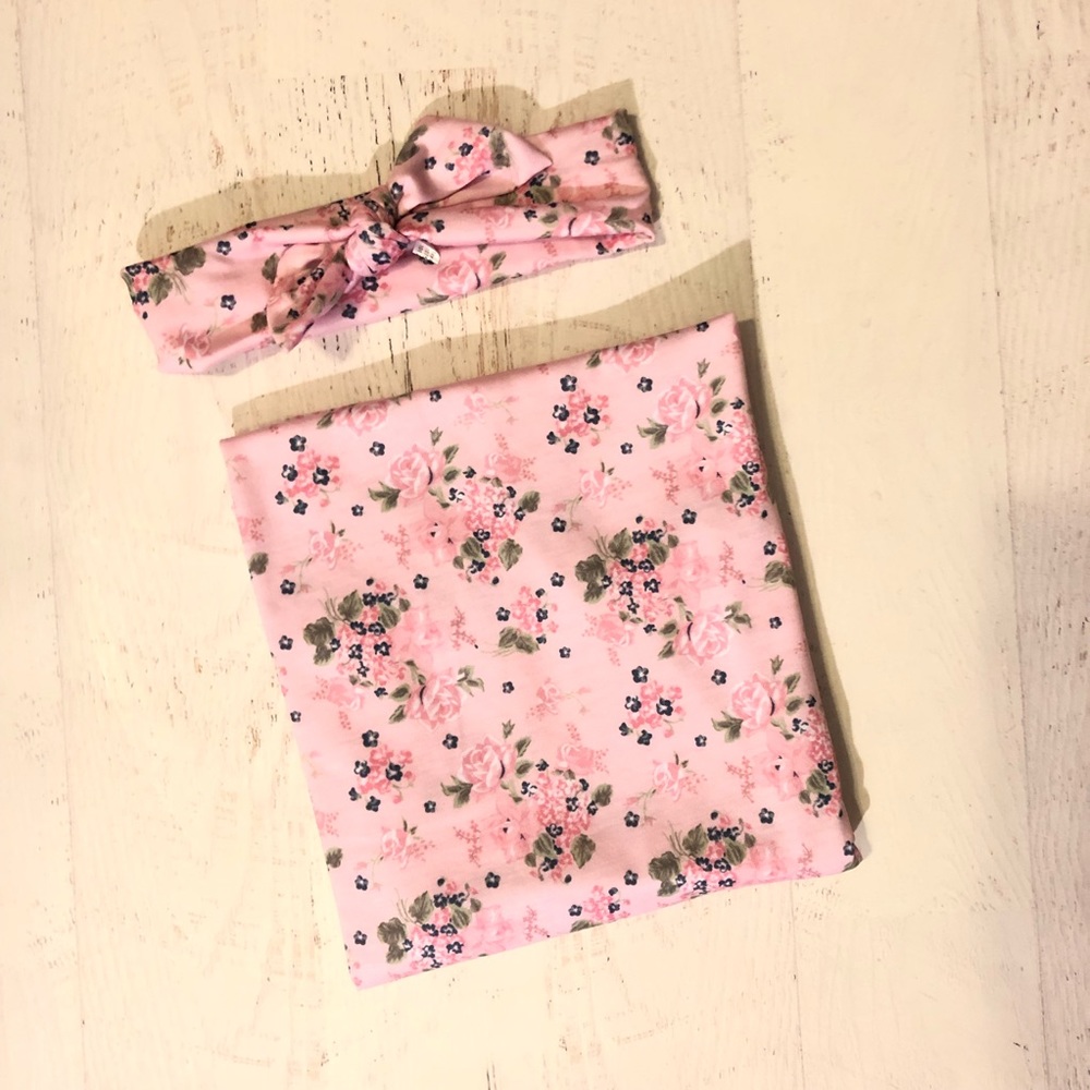 Newborn Floral Pink Swaddle And Headband Set